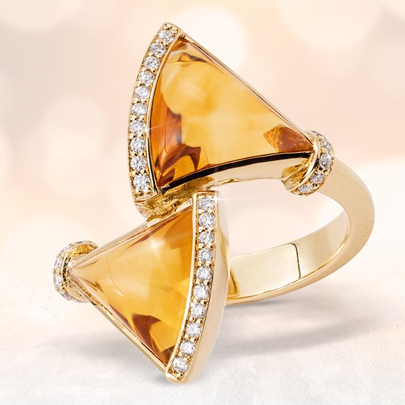 Fancy Citrine & White Sapphire Trillion Ring